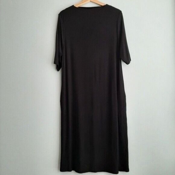ZENANA PREMIUM T-shirt Dress Midi Minimalist Black Sz M - Picture 3 of 10
